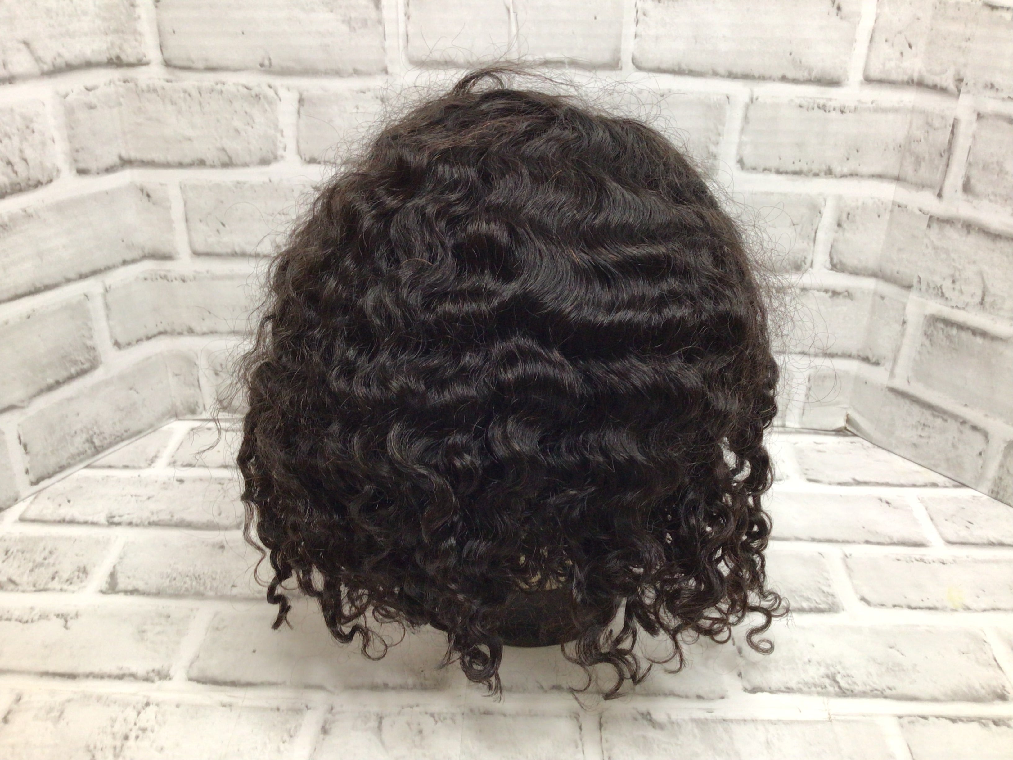 LadyWow Womens Lace Front Wig 12" Natural Color Black Real Human Hair Curly (8091435368686)